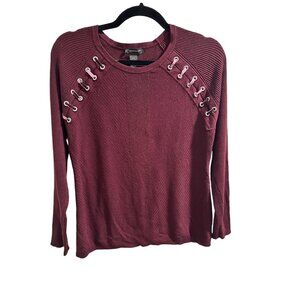 👗 2/$30 👗 INC Petite Women's Burgundy Sweater P/XL With Velvet Lace-Up Detail